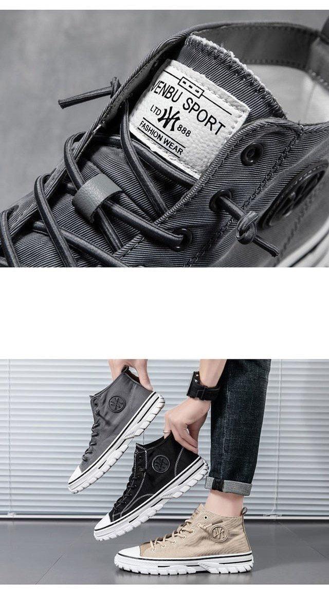 Chaussures en toile pour hommes Baskets vulcanisées montantes grises décontractées pour le skateboard Confortables d'extérieur Sport Marche Baskets mode montantes Chaussures décontractées Baskets de marche
