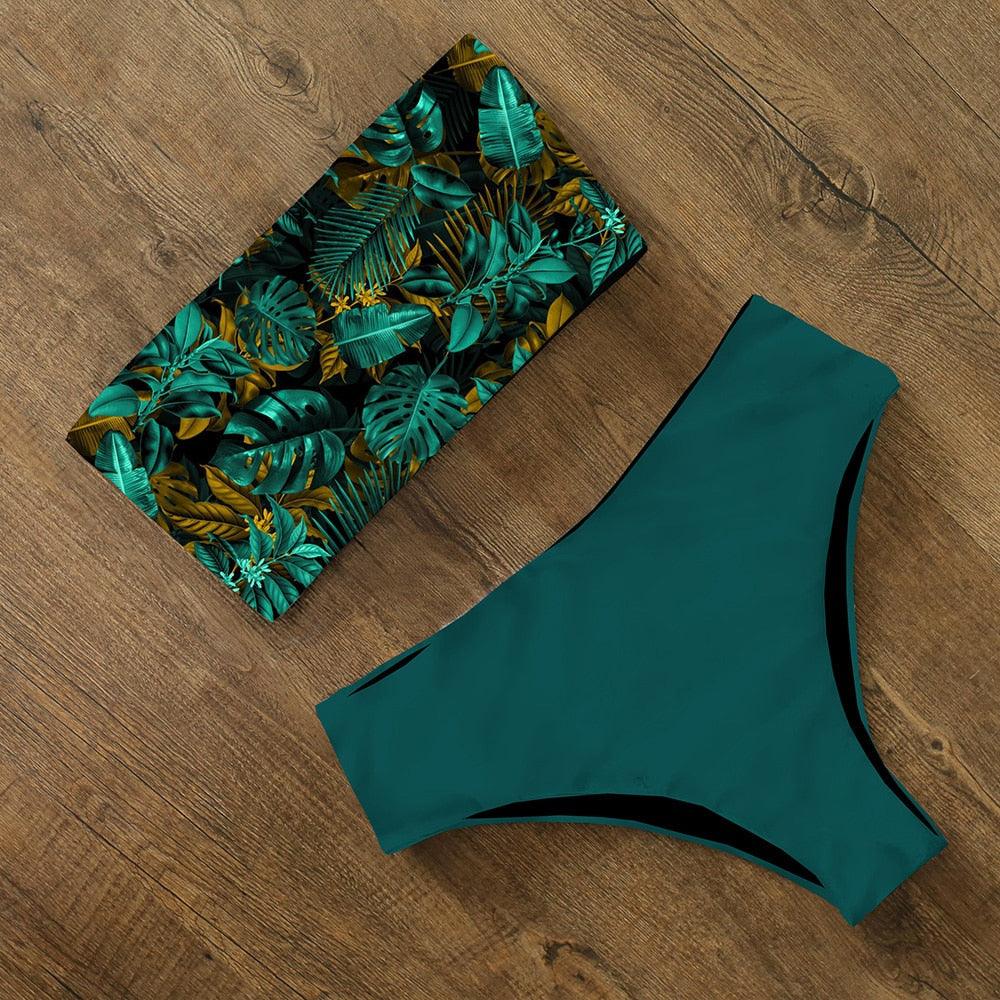 Maillot de Bain Bikini Femme Imprimé Floral Taille Haute Ensemble Bikini Bretelles Croisées Maillot de Bain Femme Tenue de Plage Maillots de Bain Bikini Femme Deux Pièces sans Bretelles