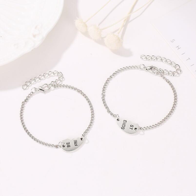Lot de 2 bracelets d'amitié tendance avec pendentif en forme de cœur pour femmes et filles, bijoux d'amitié éternelle, jolis bracelets pour femmes, bijoux mignons, bracelet avec pendentif Sœur pour meilleure amie, meilleurs cadeaux pour amies