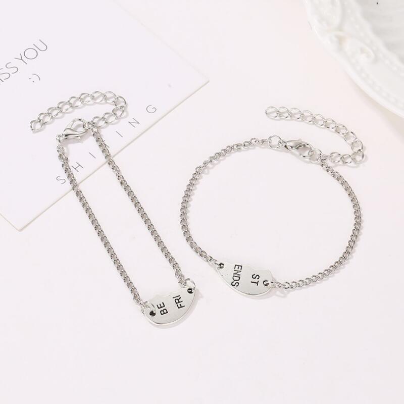 Lot de 2 bracelets d'amitié tendance avec pendentif en forme de cœur pour femmes et filles, bijoux d'amitié éternelle, jolis bracelets pour femmes, bijoux mignons, bracelet avec pendentif Sœur pour meilleure amie, meilleurs cadeaux pour amies
