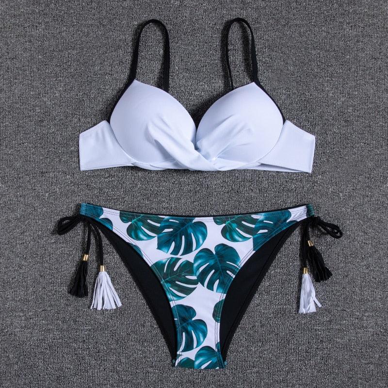Maillot de bain bikini push-up imprimé floral pour femme - Ensemble de bikinis brésiliens - Vêtements de plage pour femme - Maillots de bain bikini imprimés floraux 2 pièces