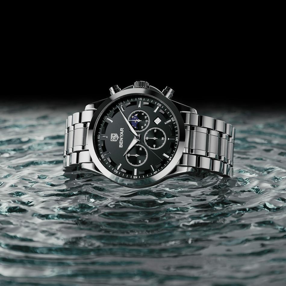 Montre Chronographe Homme Élégante Montre Sport Quartz Mouvement Luxe Analogique Mode Affaires Étanche