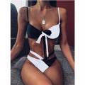 Maillot de bain bikini taille haute pour femme, ensemble bikini deux pièces avec anneau en métal et bandage croisé, découpes, attache dorsale, string, maillot de bain