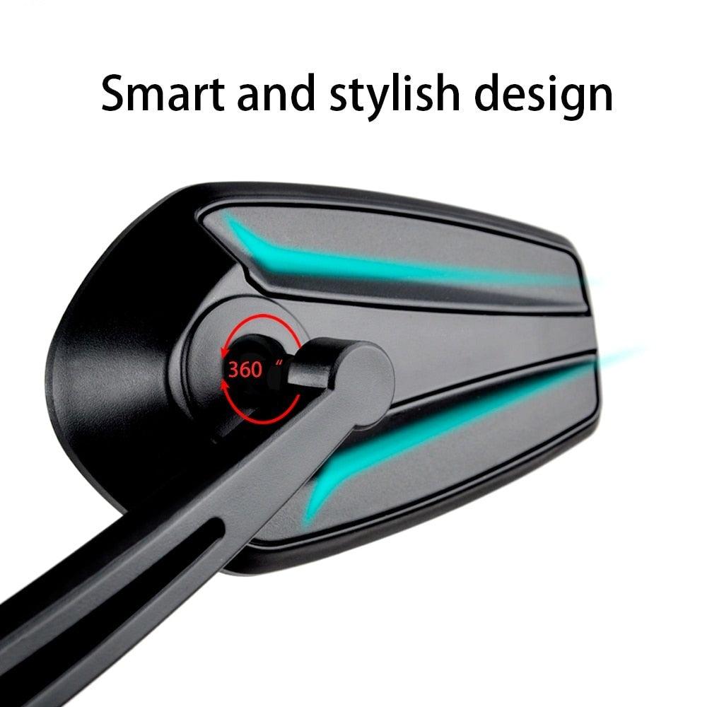 Rétroviseur de vélo intelligent, élégant, pour guidon, réflecteur arrière, pour VTT, vélo électrique, trottinette, miroir HD grand angle réglable, réflecteur arrière large, vision réglable, rétroviseurs gauche et droit pour vélo de route électrique.
