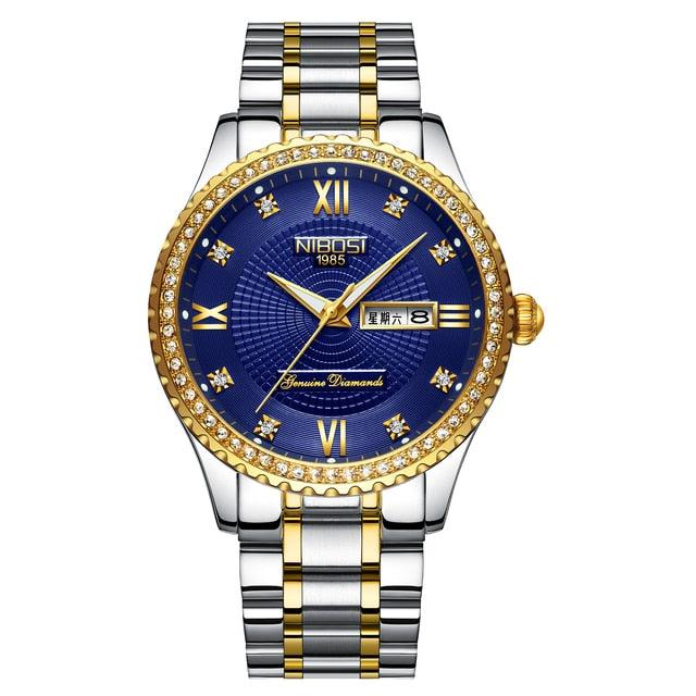 Montre-bracelet à quartz pour homme, marque de luxe, automatique, en acier inoxydable, or, diamant, étanche, lumineuse, style décontracté, pour homme d'affaires.