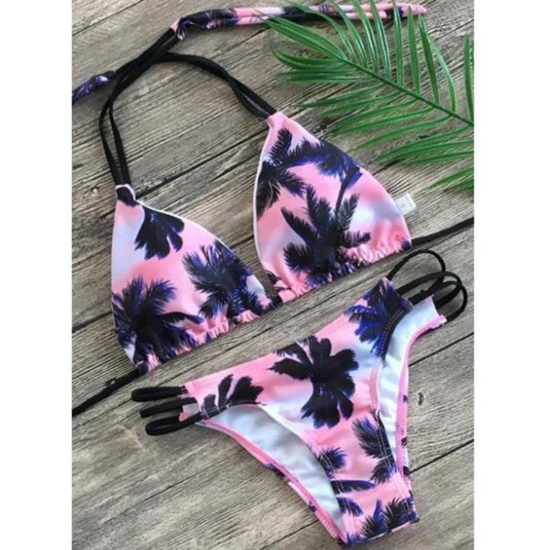 Ensemble de maillot de bain push-up deux pièces pour femme, maillot de bain de plage, bikini push-up à licou pour femme