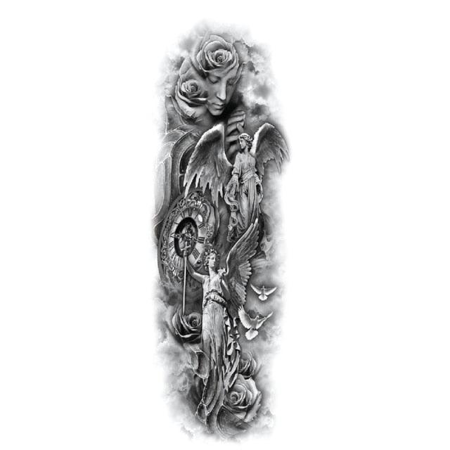 Grand Tatouage Réaliste Tigre Étanche Temporaire Dragon Fleur Autocollant Bras Complet Grande Taille Manchon Grand Design Luxe Pour Hommes