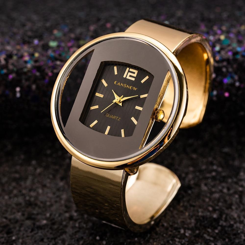 Montres classiques Fashion Gold pour femmes Montre-bracelet de luxe en acier inoxydable pour femmes