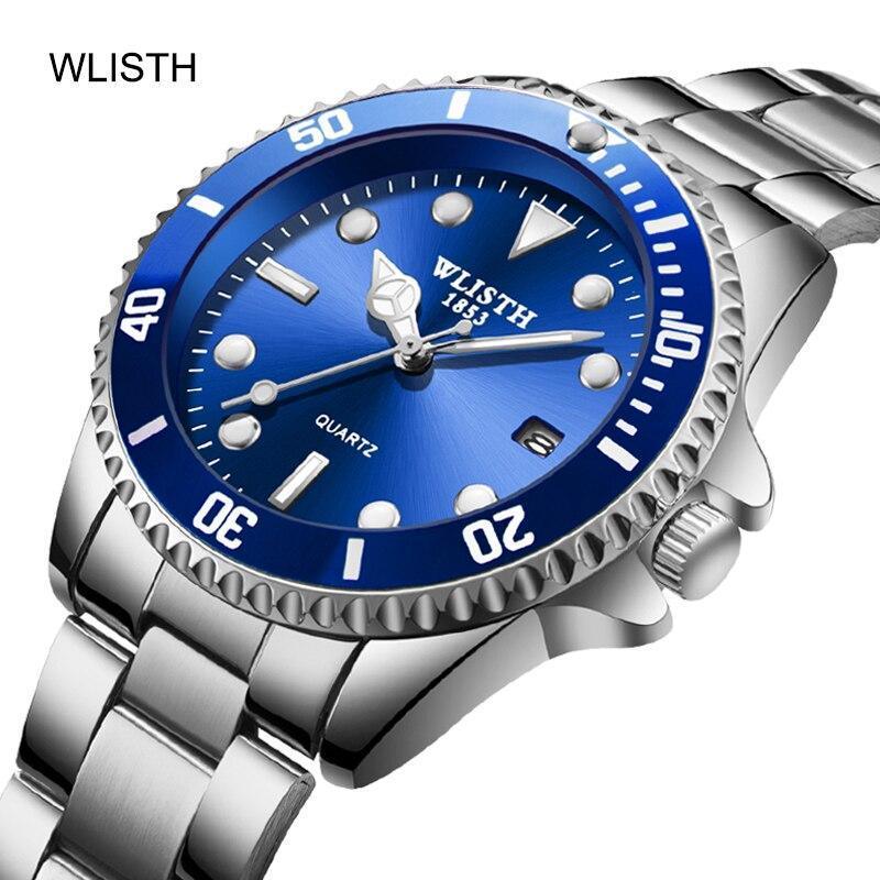 Montres de luxe rondes pour hommes d'affaires, étanches, élégantes, en acier inoxydable brillant, design analogique lumineux, montre-bracelet pour hommes