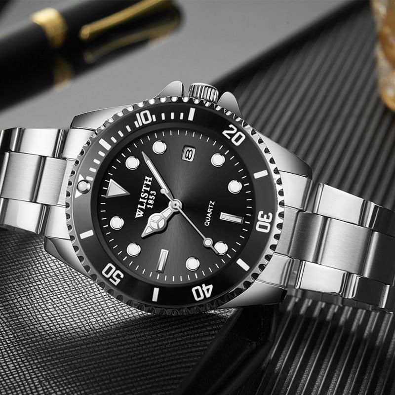 Montres de luxe rondes pour hommes d'affaires, étanches, élégantes, en acier inoxydable brillant, design analogique lumineux, montre-bracelet pour hommes