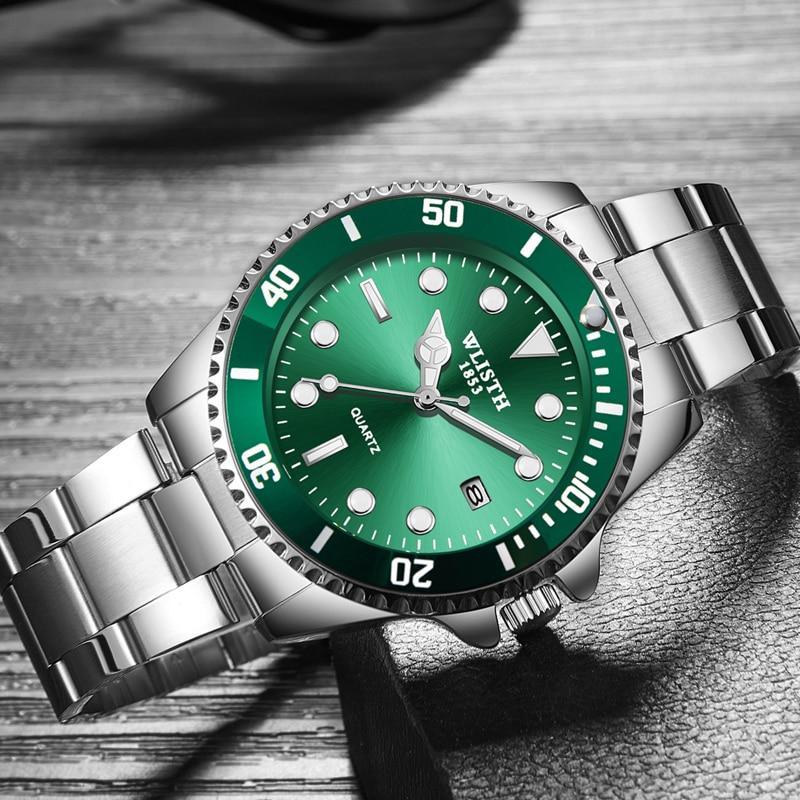 Montres de luxe rondes pour hommes d'affaires, étanches, élégantes, en acier inoxydable brillant, design analogique lumineux, montre-bracelet pour hommes