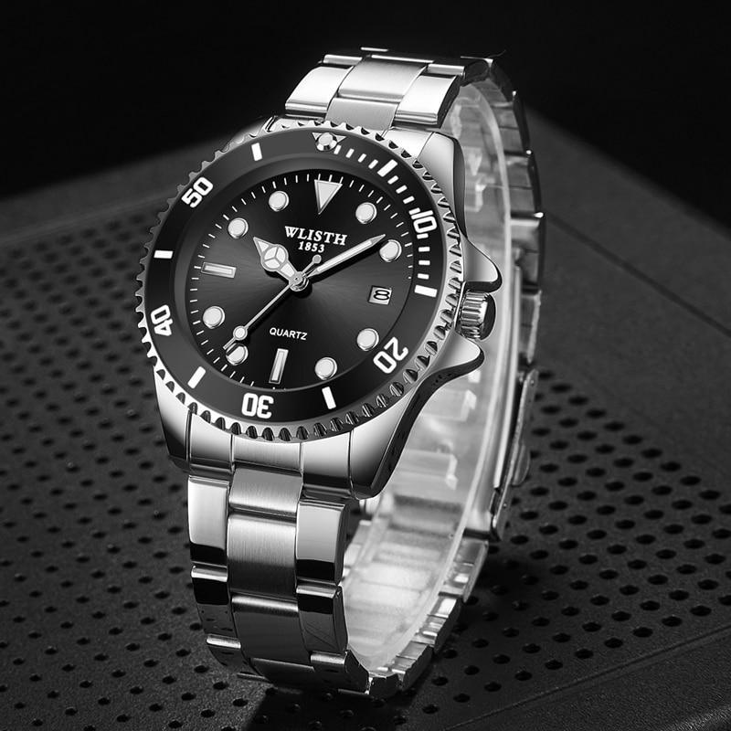 Montres de luxe rondes pour hommes d'affaires, étanches, élégantes, en acier inoxydable brillant, design analogique lumineux, montre-bracelet pour hommes