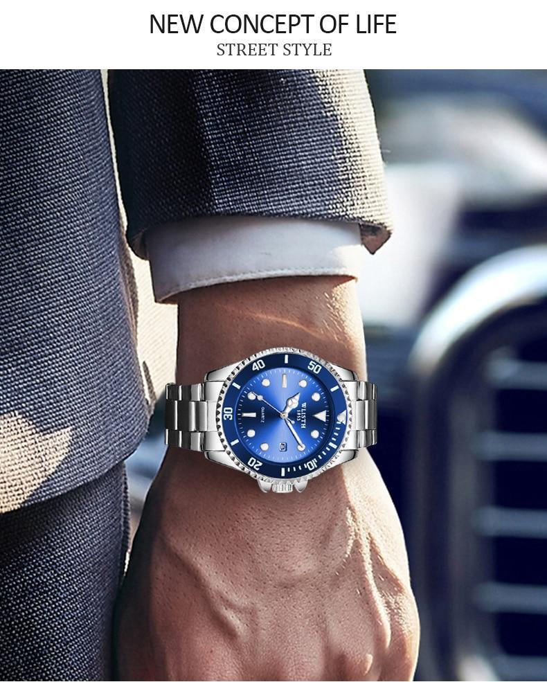 Montres de luxe rondes pour hommes d'affaires, étanches, élégantes, en acier inoxydable brillant, design analogique lumineux, montre-bracelet pour hommes