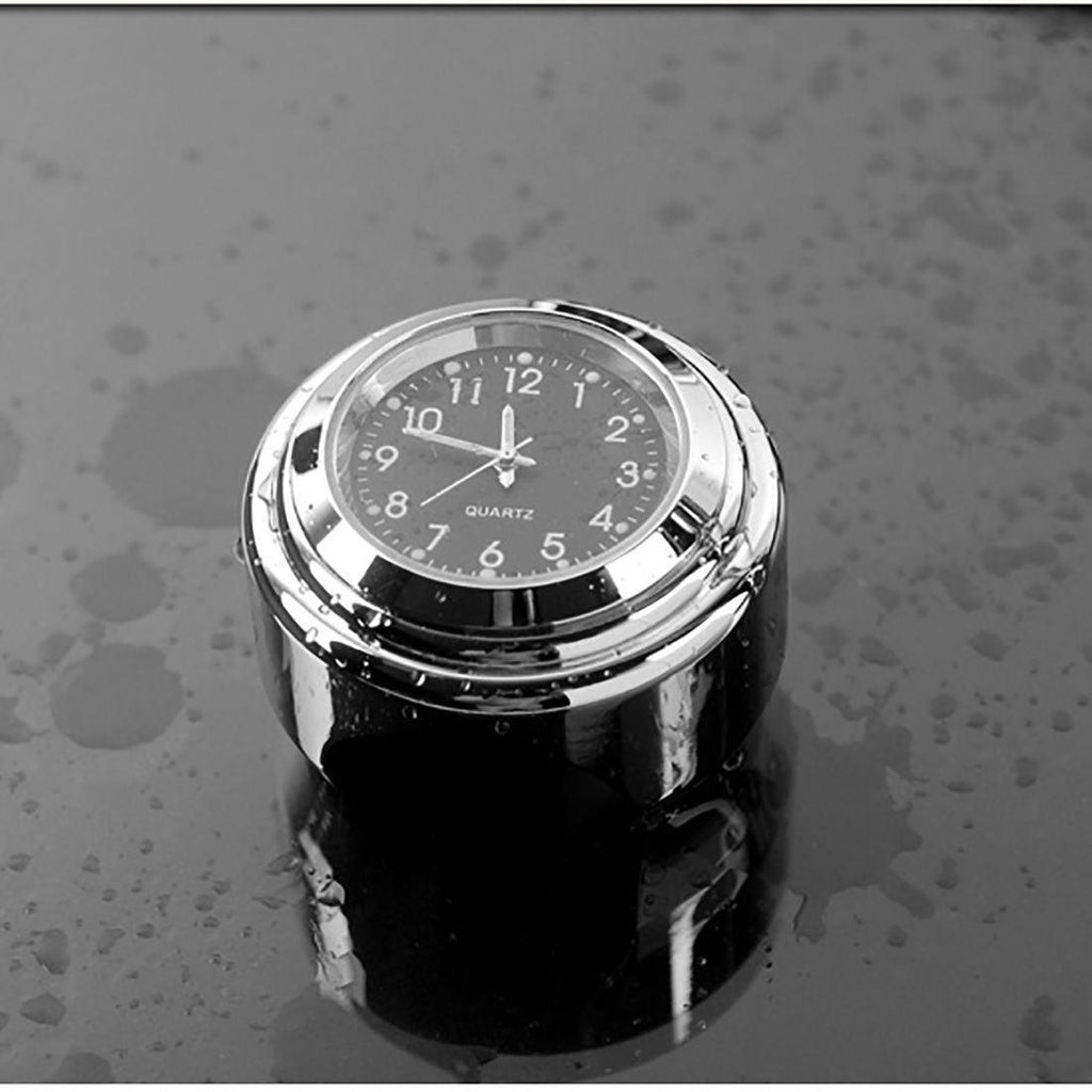 Horloge universelle de guidon de moto en chrome étanche 7/8", horloge de guidon de moto, modification de moto, support de guidon, horloge à quartz étanche, accessoires de montre, horloge lumineuse en aluminium, moto noire