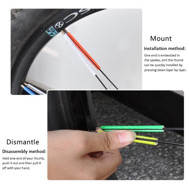 Nouveau lot de 12 réflecteurs de rayons de roue de vélo de montagne, clips de fixation pour tube, bande réfléchissante de sécurité pour rayons de vélo, bande d'avertissement étanche