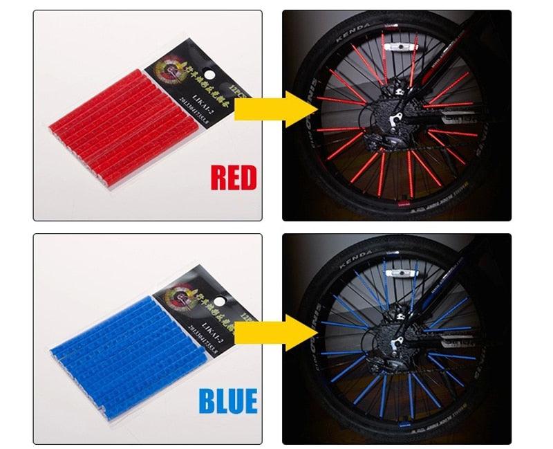 Nouveau lot de 12 réflecteurs de rayons de roue de vélo de montagne, clips de fixation pour tube, bande réfléchissante de sécurité pour rayons de vélo, bande d'avertissement étanche