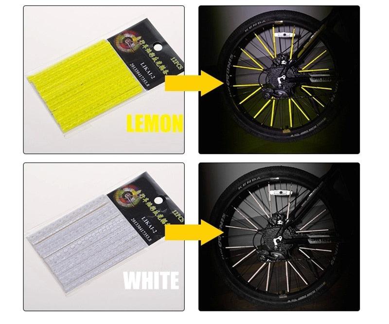 Nouveau lot de 12 réflecteurs de rayons de roue de vélo de montagne, clips de fixation pour tube, bande réfléchissante de sécurité pour rayons de vélo, bande d'avertissement étanche