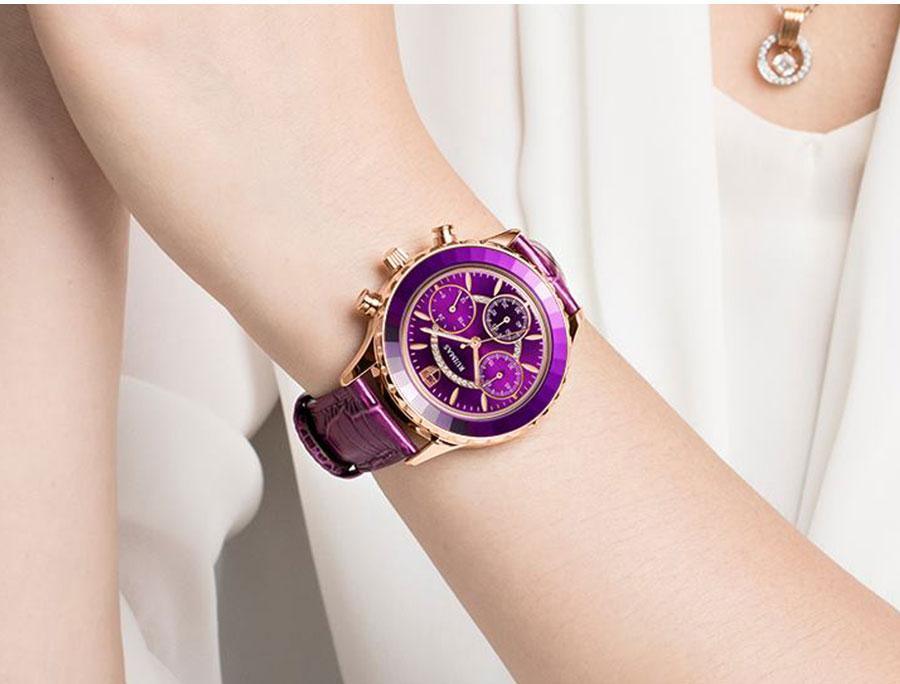 Montres de luxe vertes pour femmes, mouvement à quartz, bracelet en cuir à la mode, étanches, multifonctionnelles, pour femmes