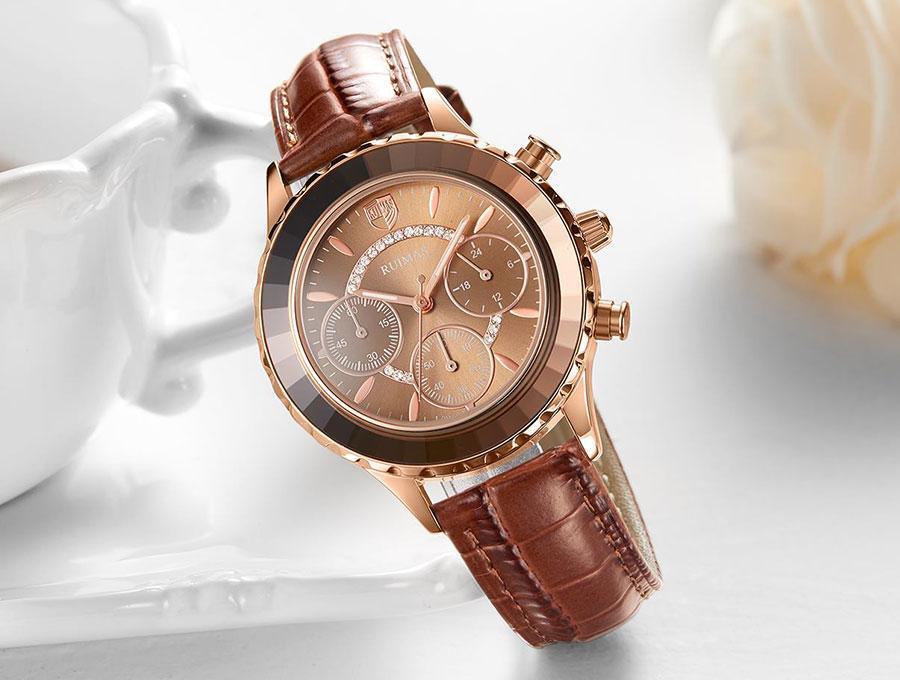 Montres de luxe vertes pour femmes, mouvement à quartz, bracelet en cuir à la mode, étanches, multifonctionnelles, pour femmes