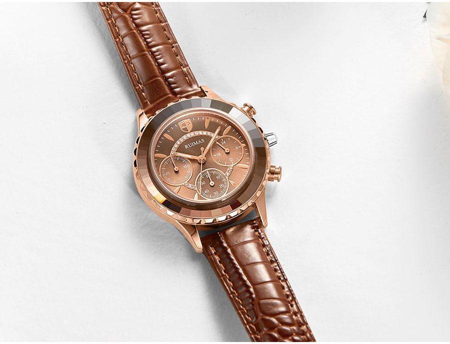Montres de luxe vertes pour femmes, mouvement à quartz, bracelet en cuir à la mode, étanches, multifonctionnelles, pour femmes