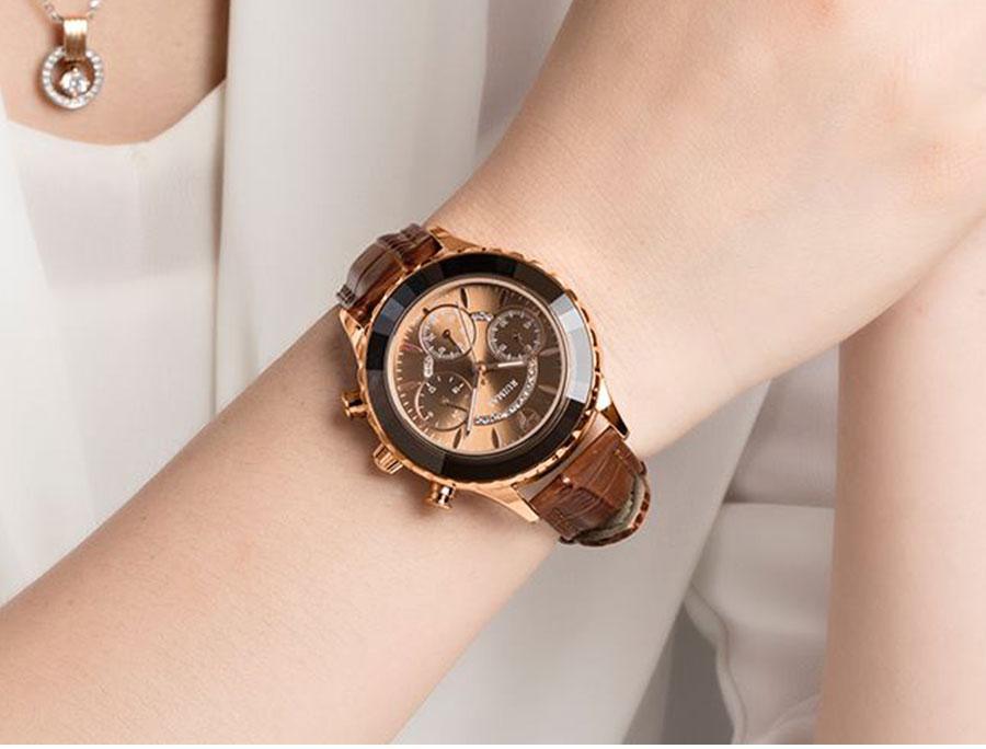 Montres de luxe vertes pour femmes, mouvement à quartz, bracelet en cuir à la mode, étanches, multifonctionnelles, pour femmes