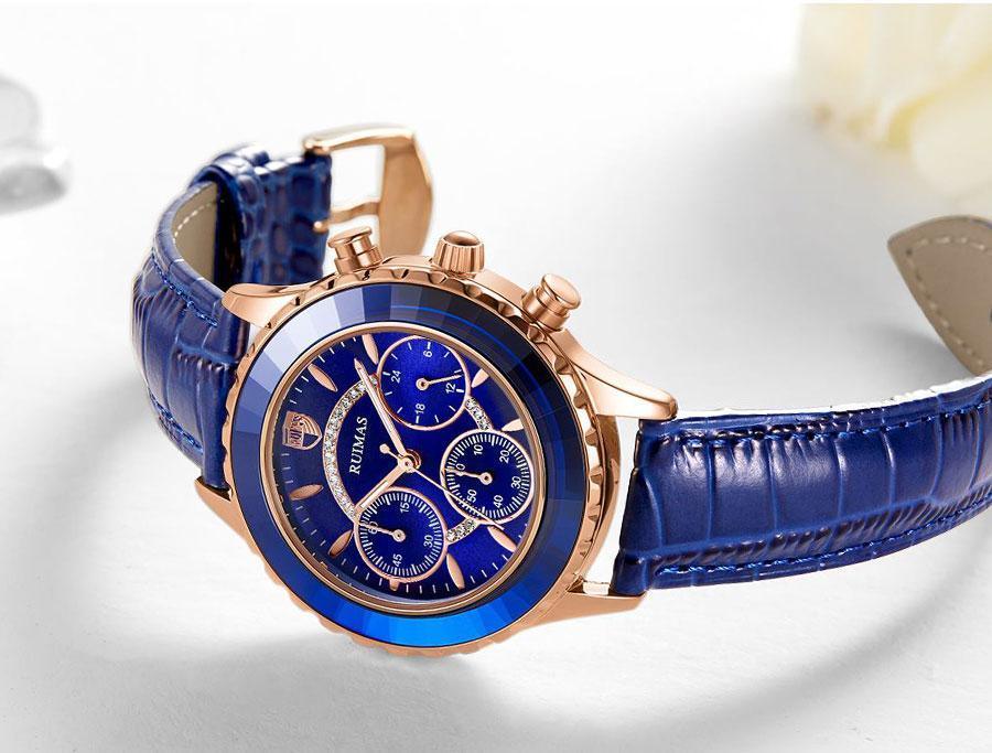 Montres de luxe vertes pour femmes, mouvement à quartz, bracelet en cuir à la mode, étanches, multifonctionnelles, pour femmes
