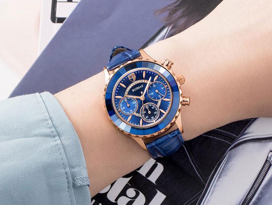 Montres de luxe vertes pour femmes, mouvement à quartz, bracelet en cuir à la mode, étanches, multifonctionnelles, pour femmes