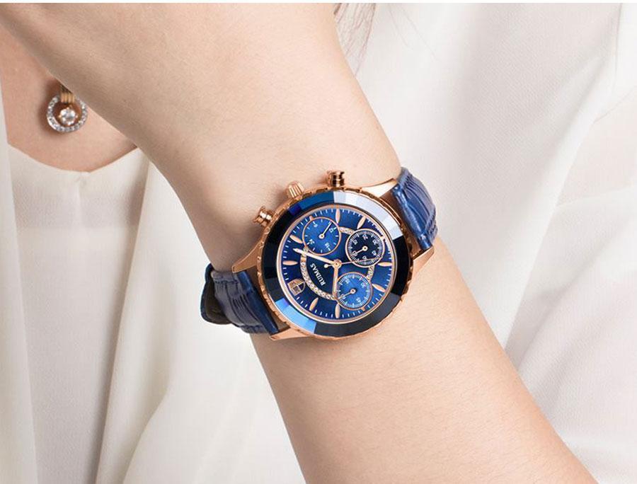Montres de luxe vertes pour femmes, mouvement à quartz, bracelet en cuir à la mode, étanches, multifonctionnelles, pour femmes
