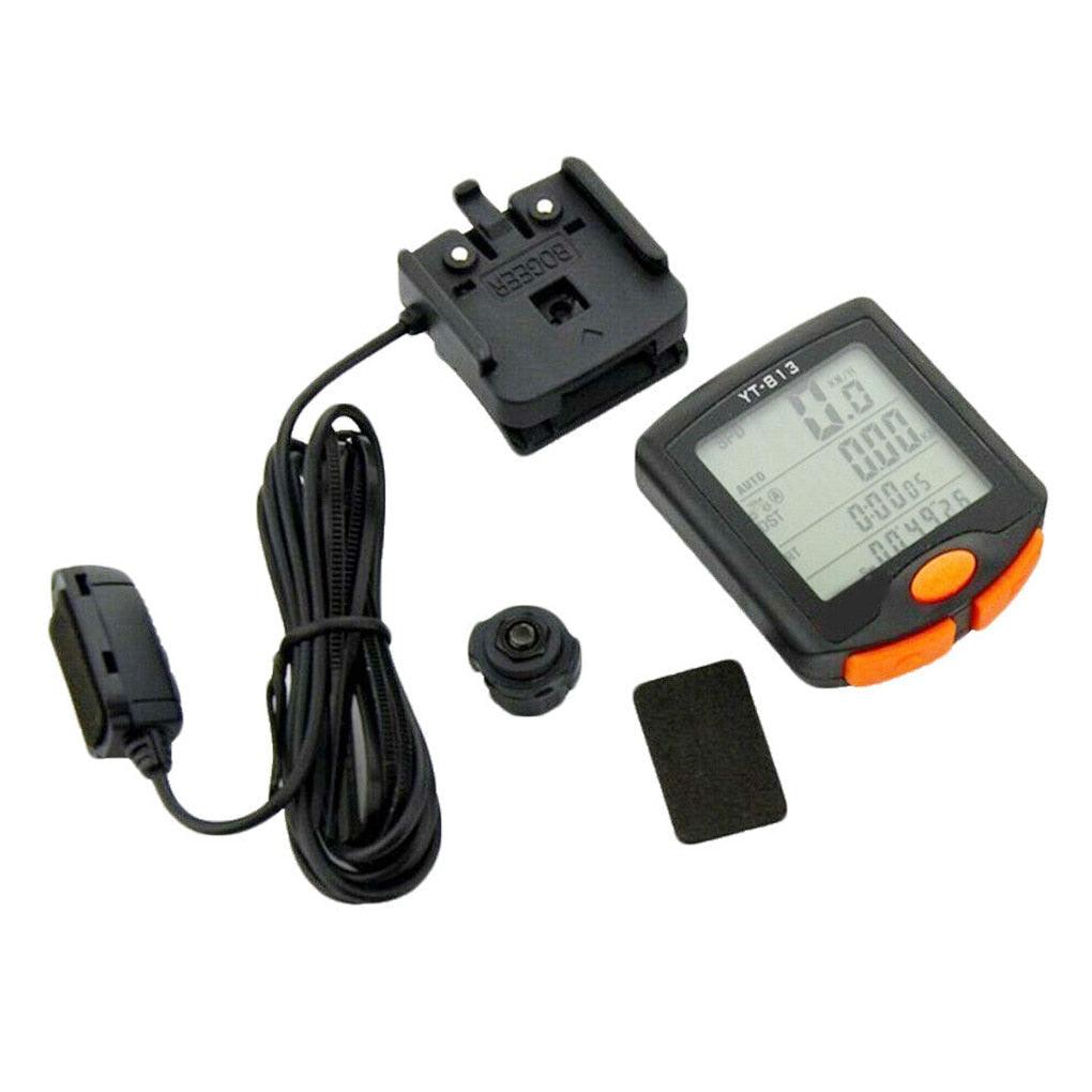 Compteur de vélo étanche noir Mini filaire numérique multifonctionnel avec capteur de mouvement, odomètre de vélo multifonctionnel avec écran 4 lignes et rétroéclairage