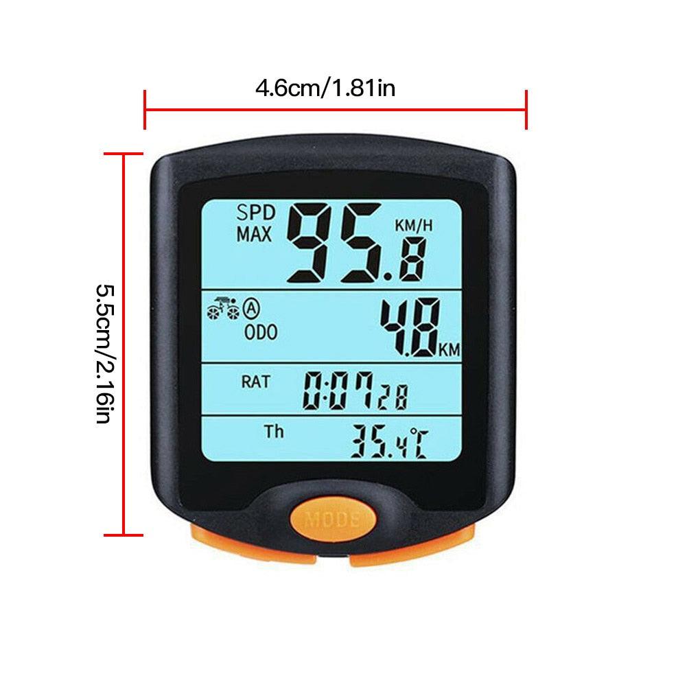 Compteur de vélo étanche noir Mini filaire numérique multifonctionnel avec capteur de mouvement, odomètre de vélo multifonctionnel avec écran 4 lignes et rétroéclairage