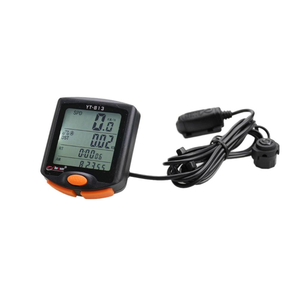 Compteur de vélo étanche noir Mini filaire numérique multifonctionnel avec capteur de mouvement, odomètre de vélo multifonctionnel avec écran 4 lignes et rétroéclairage