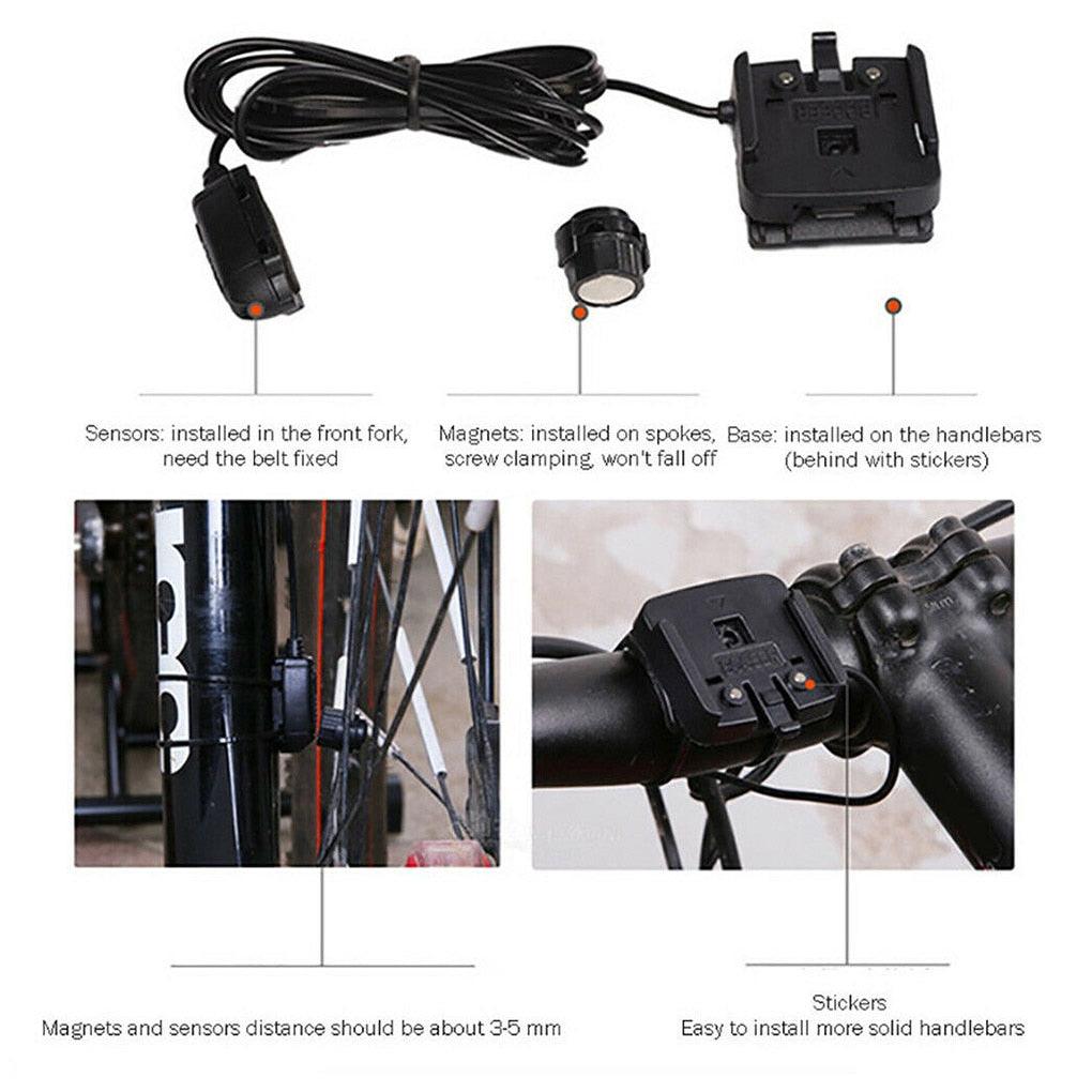 Compteur de vélo étanche noir Mini filaire numérique multifonctionnel avec capteur de mouvement, odomètre de vélo multifonctionnel avec écran 4 lignes et rétroéclairage