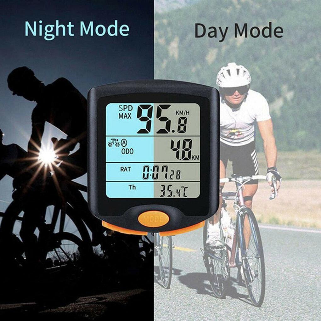Compteur de vélo étanche noir Mini filaire numérique multifonctionnel avec capteur de mouvement, odomètre de vélo multifonctionnel avec écran 4 lignes et rétroéclairage