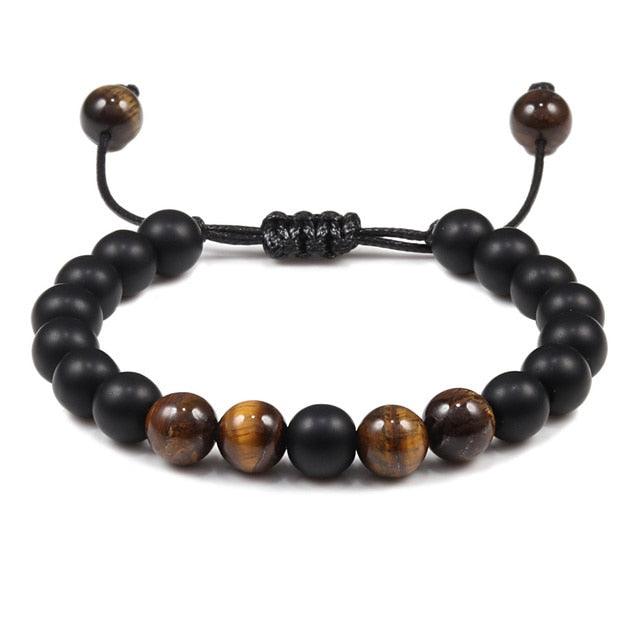 Bracelet perles œil de tigre et pierre de lave noire avec pendentif couronne pour hommes femmes - Bracelets tressés faits à la main et ajustables pour couples, perles diffuseur d'huiles essentielles avec pendentif couronne roi et reine