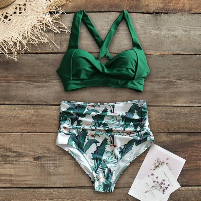Maillots de bain taille haute, nouveau maillot de bain licou pour femme, ensemble bikini femme imprimé, maillot de bain d'été deux pièces pour femme, maillots de bain taille haute avec bas de bikini à licou et à enrouler.