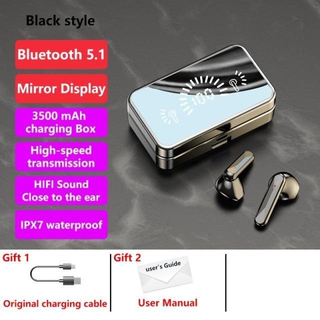 Écouteurs sans fil Bluetooth 5.1 Écouteurs de sport étanches avec microphone Écouteurs intra-auriculaires sans fil Bluetooth Casque audio avec basses profondes de qualité Cache-oreilles doux Léger Microphone intégré Boîtier de charge 3500 mAh