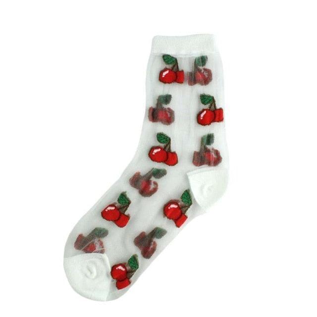Nouvelles chaussettes jacquard transparentes Kawaii avec motifs de fruits de dessin animé pour jeunes femmes, filles, été, automne : avocat, citron, ananas, cerise