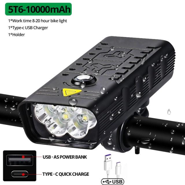 Lampe de vélo 10000mAh rechargeable par USB 5000 Lumens Phare de vélo LED super lumineux avant et arrière Ensemble de feux pour la conduite de nuit Feux de vélo avant et arrière rechargeables avec 3 modes