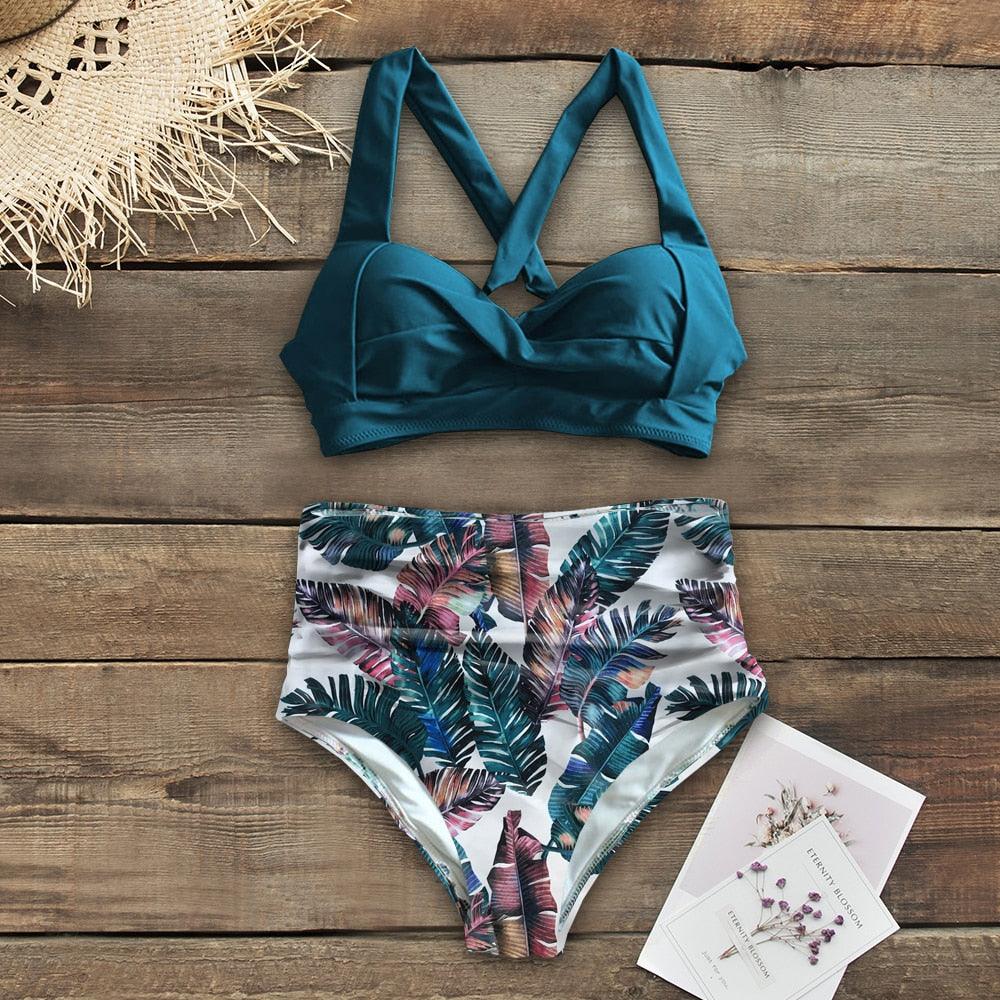 Maillots de bain taille haute, nouveau maillot de bain licou pour femme, ensemble bikini femme imprimé, maillot de bain d'été deux pièces pour femme, maillots de bain taille haute avec bas de bikini à licou et à enrouler.
