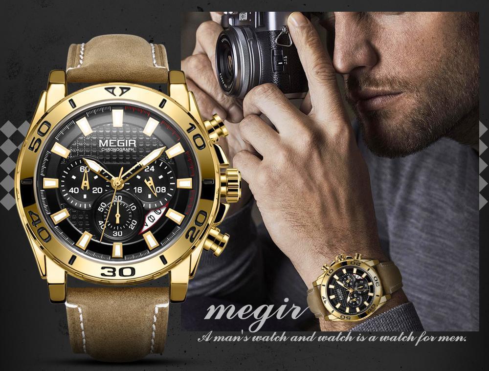 Montres à quartz multifonctionnelles pour hommes, élégantes avec bracelet en cuir, étanches et modernes pour hommes