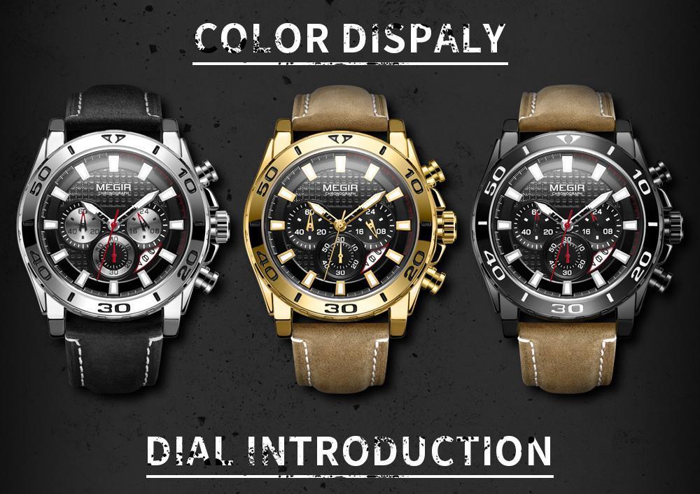 Montres à quartz multifonctionnelles pour hommes, élégantes avec bracelet en cuir, étanches et modernes pour hommes
