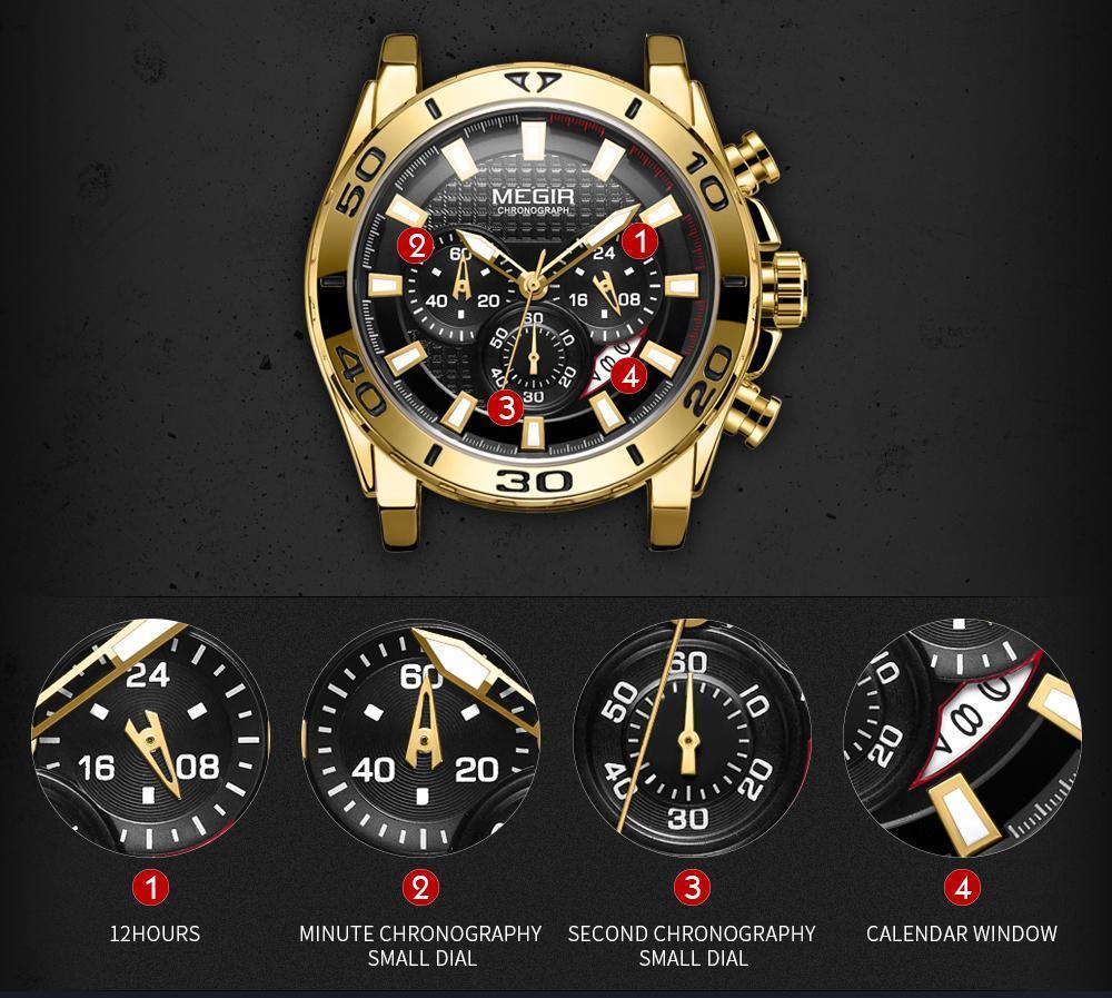 Montres à quartz multifonctionnelles pour hommes, élégantes avec bracelet en cuir, étanches et modernes pour hommes