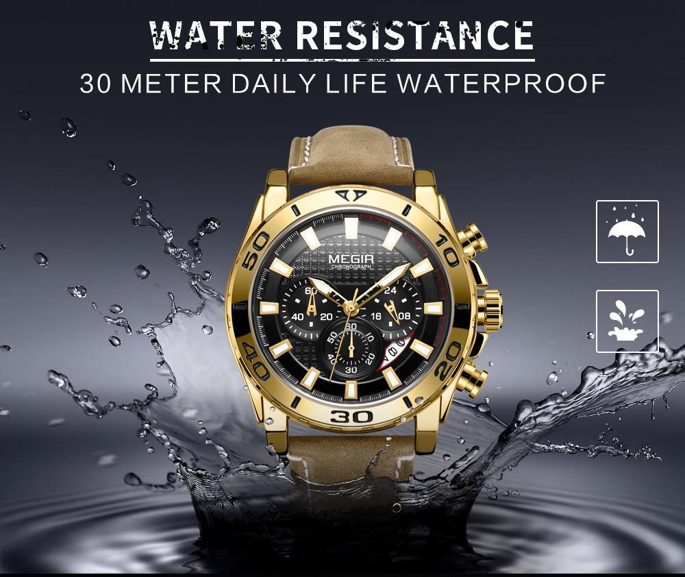Montres à quartz multifonctionnelles pour hommes, élégantes avec bracelet en cuir, étanches et modernes pour hommes
