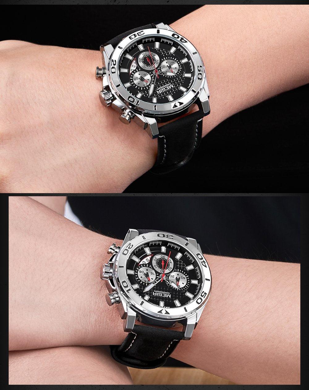 Montres à quartz multifonctionnelles pour hommes, élégantes avec bracelet en cuir, étanches et modernes pour hommes