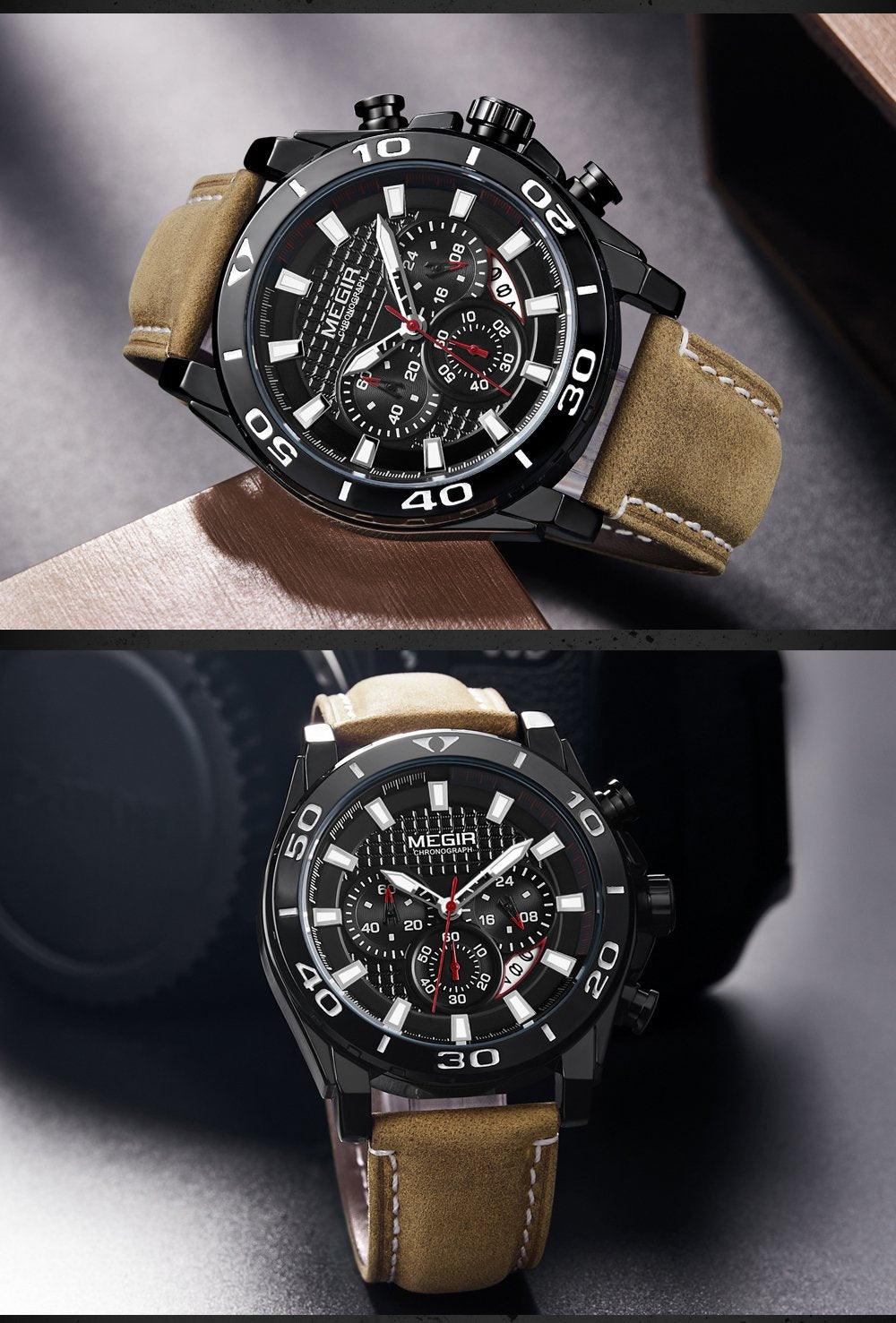 Montres à quartz multifonctionnelles pour hommes, élégantes avec bracelet en cuir, étanches et modernes pour hommes