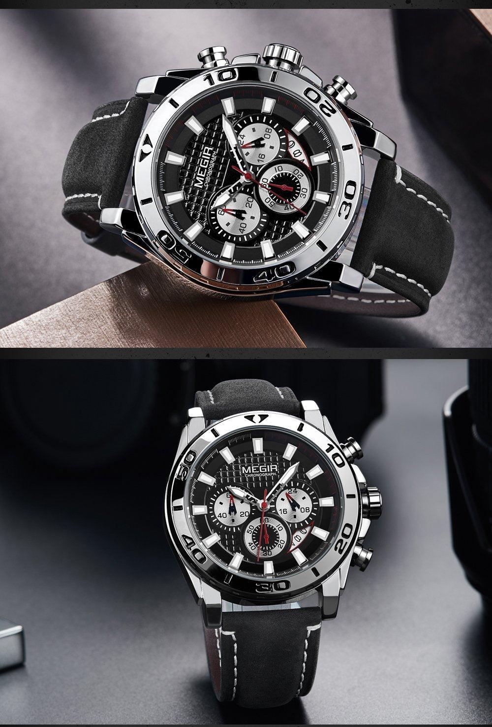 Montres à quartz multifonctionnelles pour hommes, élégantes avec bracelet en cuir, étanches et modernes pour hommes