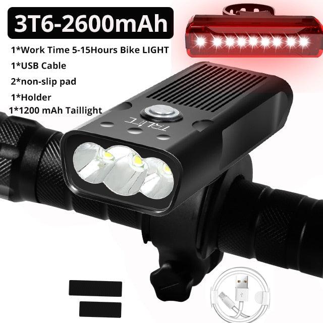 Lampe de vélo 10000mAh rechargeable par USB 5000 Lumens Phare de vélo LED super lumineux avant et arrière Ensemble de feux pour la conduite de nuit Feux de vélo avant et arrière rechargeables avec 3 modes