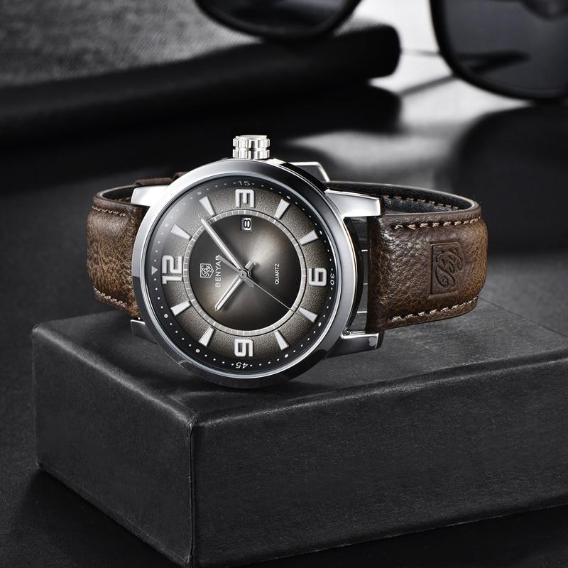 Montre de Luxe Sportive Homme Montre Quartz Bleue Bracelet en Cuir Tendance Montre-Bracelet Décontractée pour Homme