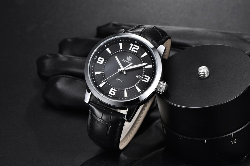 Montre de Luxe Sportive Homme Montre Quartz Bleue Bracelet en Cuir Tendance Montre-Bracelet Décontractée pour Homme