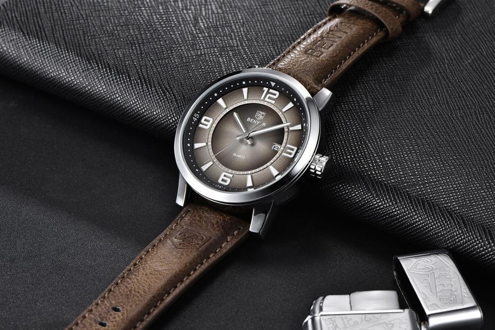 Montre de Luxe Sportive Homme Montre Quartz Bleue Bracelet en Cuir Tendance Montre-Bracelet Décontractée pour Homme